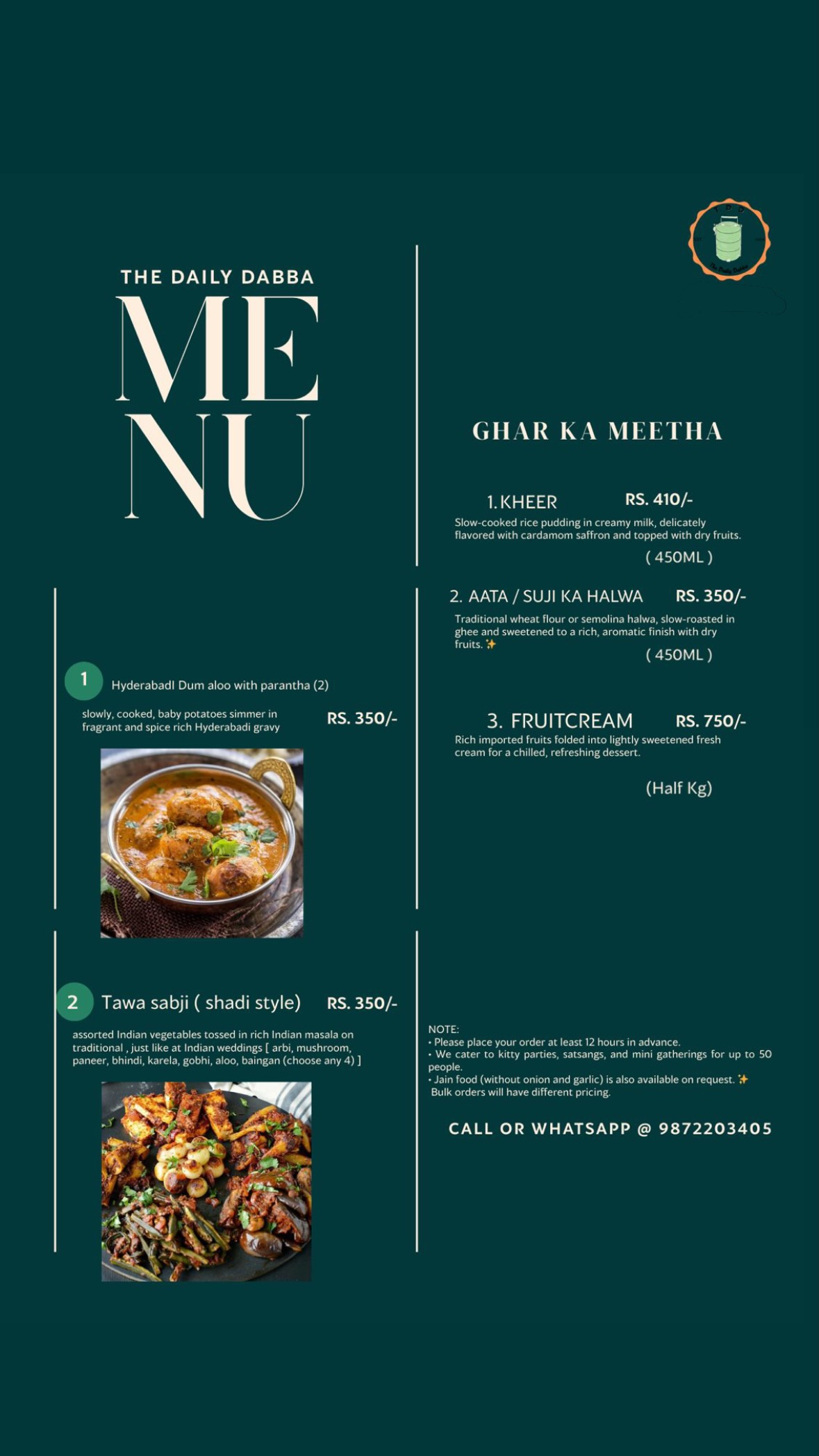 The Daily Dabba menu page 1