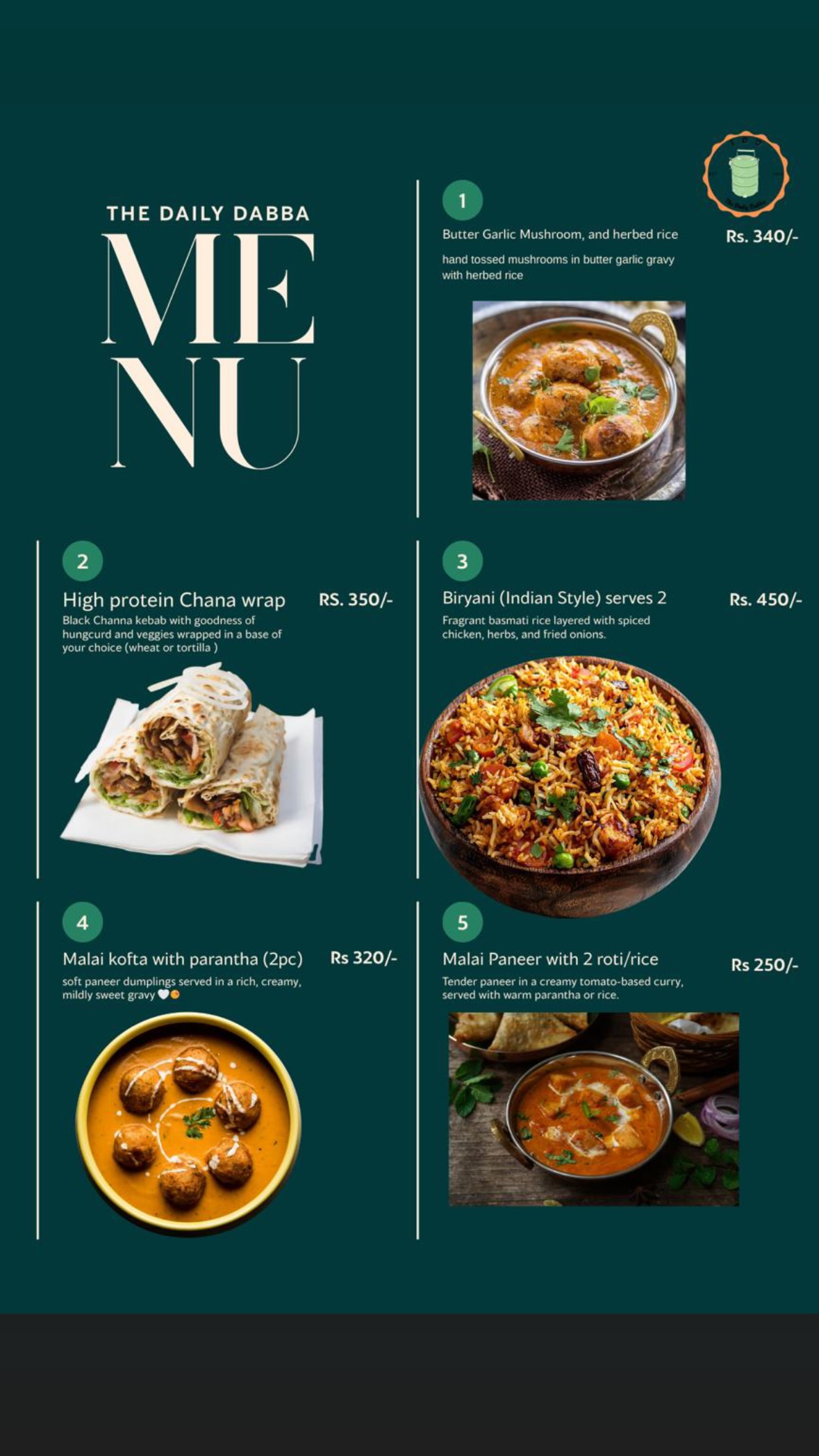 The Daily Dabba menu page 2